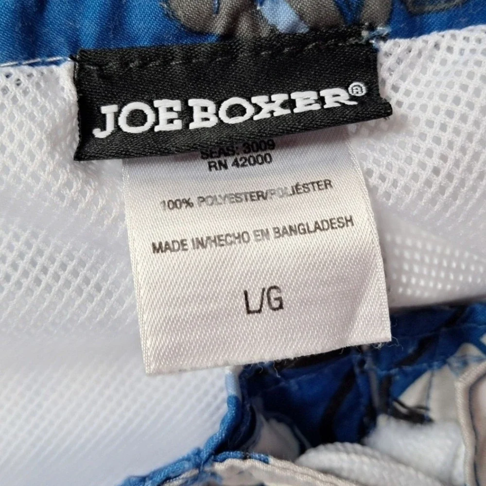 Joe Boxer Mens Swim Trunks Blue White Tropical Hibiscus Floral‎ Board Shorts L